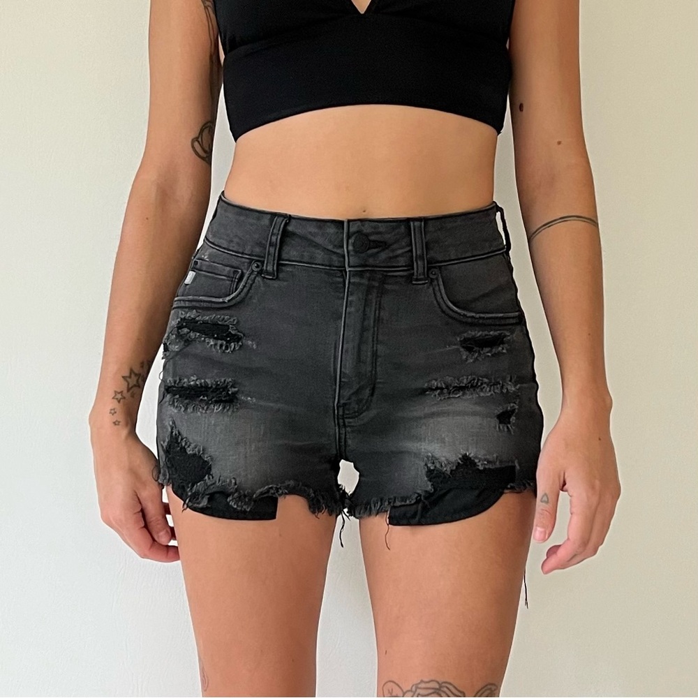 Just USA Distressed Cutoff Jean Shorts Grey